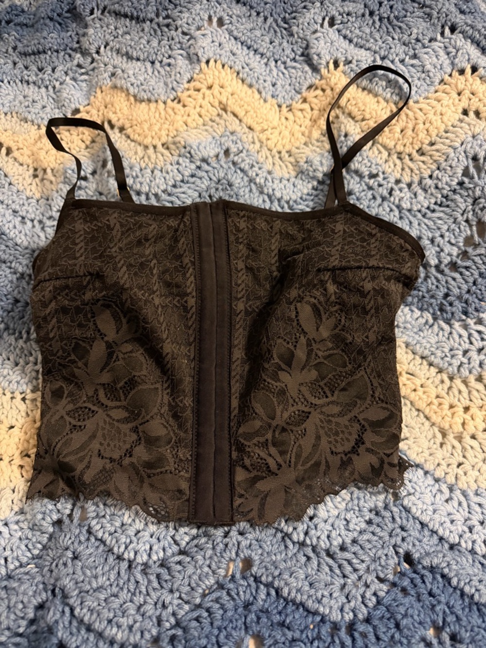 aerie Black Lace Camisole Top with Floral Detail